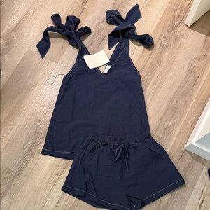 Navy Blue Tank Top and Shorts denim Set